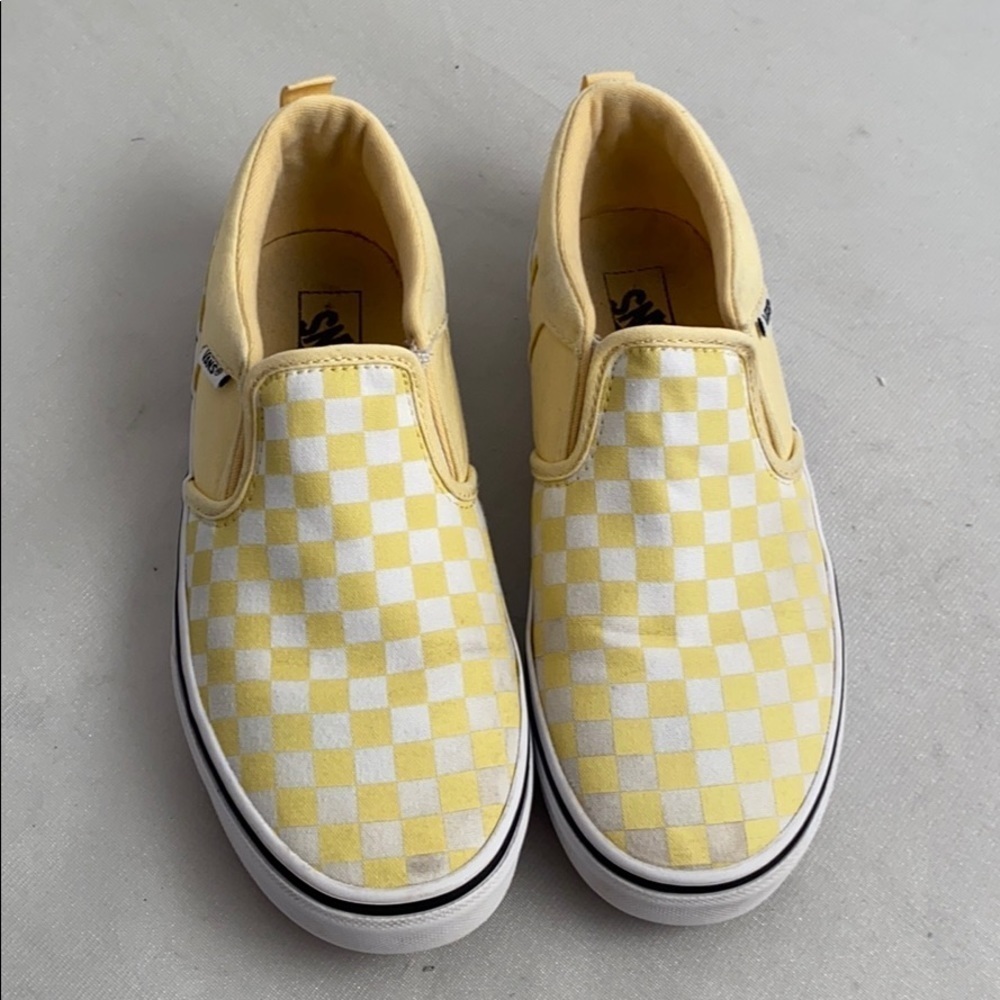 Vans classic checkerboard yellow and white slip-on sneakers